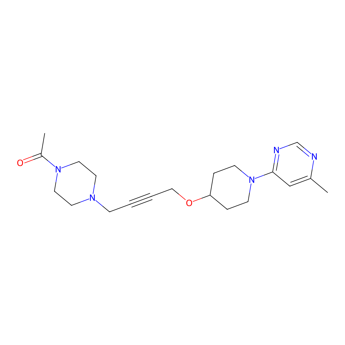 1-[4-(4-{[1-(6-Methylpyrimidin-4-yl)piperidin-4-yl]oxy}but-2-yn-1-yl)piperazin-1-yl]ethan-1-one molecular structure, CAS 2640964-20-9