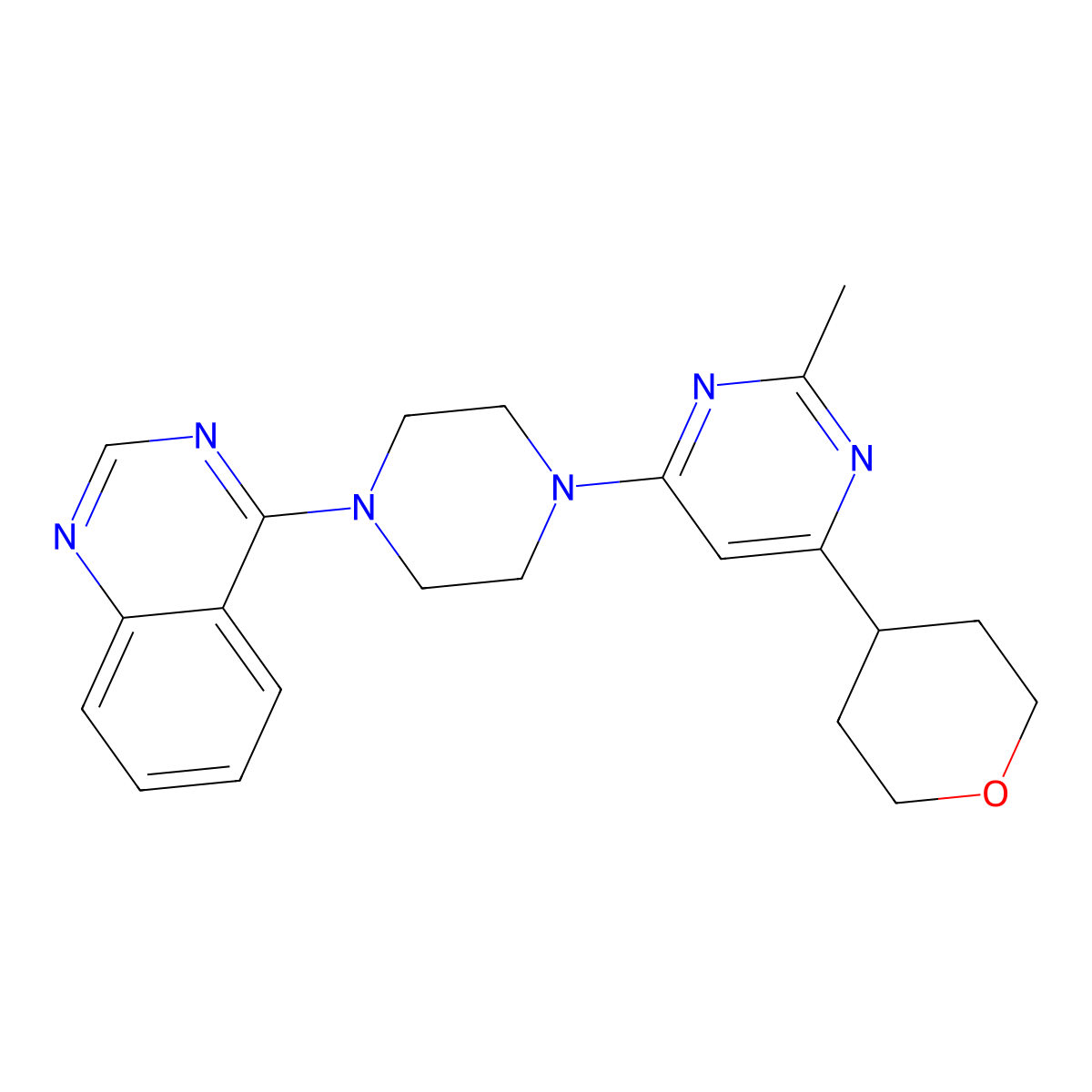 4-{4-[2-Methyl-6-(oxan-4-yl)pyrimidin-4-yl]piperazin-1-yl}quinazoline molecular structure, CAS 2640964-22-1