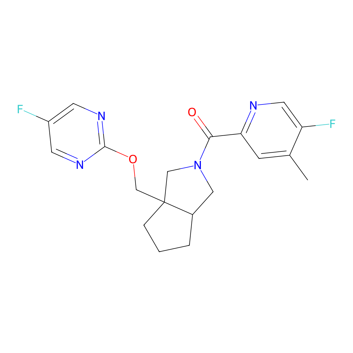 5-Fluoro-2-{[2-(5-fluoro-4-methylpyridine-2-carbonyl)-octahydrocyclopenta[c]pyrrol-3a-yl]methoxy}pyrimidine molecular structure, CAS 2640964-24-3