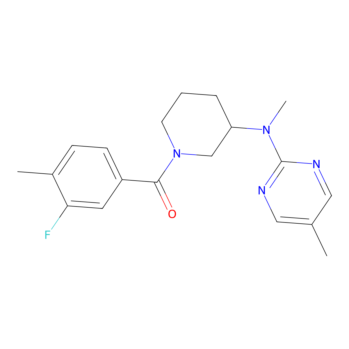 N-[1-(3-fluoro-4-methylbenzoyl)piperidin-3-yl]-N,5-dimethylpyrimidin-2-amine molecular structure, CAS 2640964-25-4