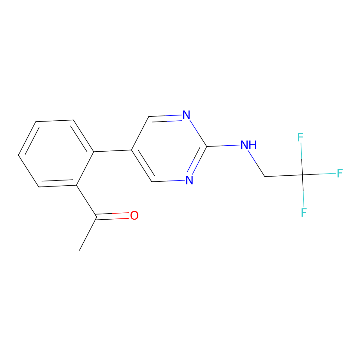 1-(2-{2-[(2,2,2-Trifluoroethyl)amino]pyrimidin-5-yl}phenyl)ethan-1-one molecular structure, CAS 2640964-26-5