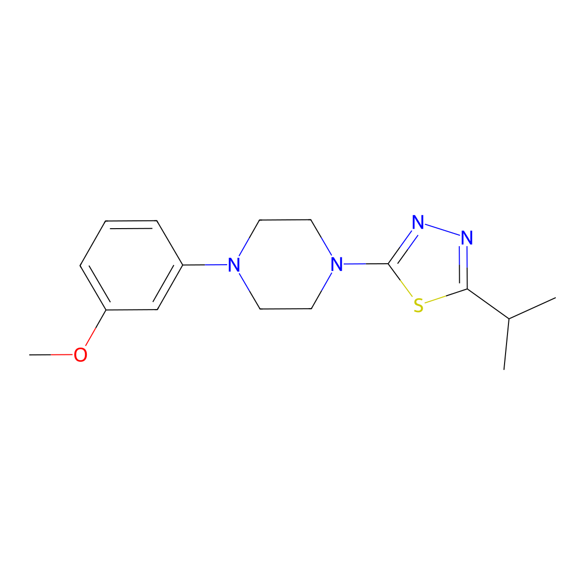 1-(3-Methoxyphenyl)-4-[5-(propan-2-yl)-1,3,4-thiadiazol-2-yl]piperazine molecular structure, CAS 2640964-27-6