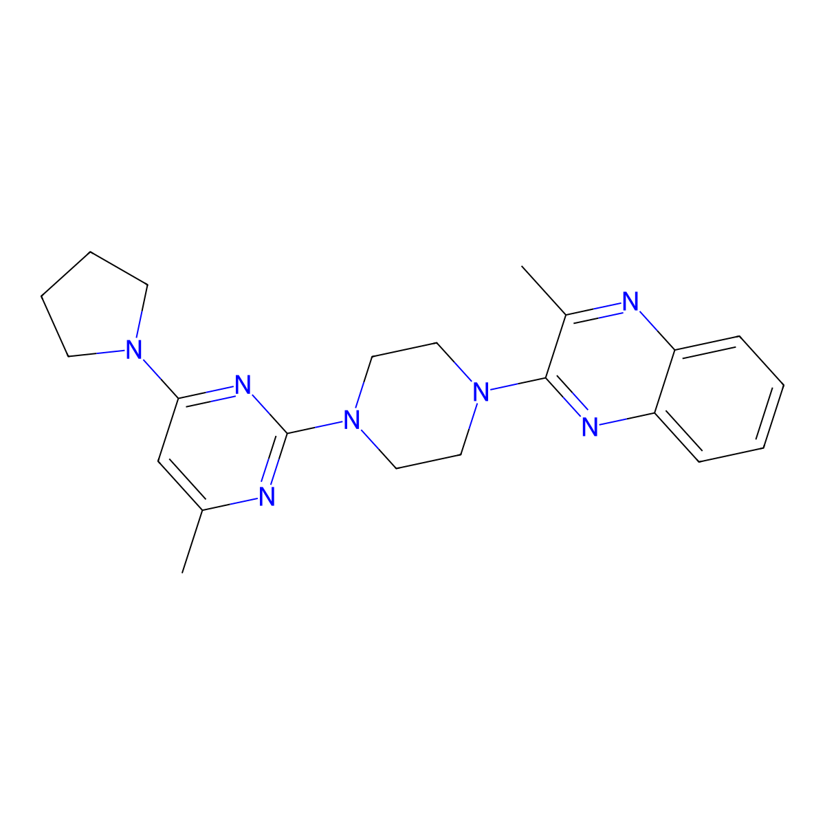 2-Methyl-3-{4-[4-methyl-6-(pyrrolidin-1-yl)pyrimidin-2-yl]piperazin-1-yl}quinoxaline molecular structure, CAS 2640964-32-3