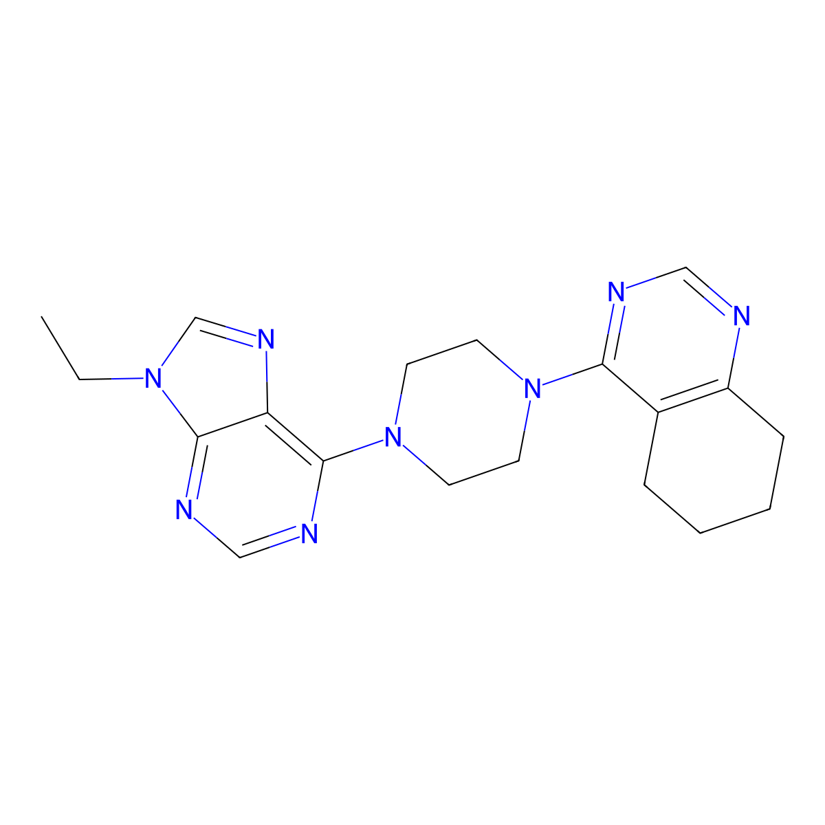 4-[4-(9-ethyl-9H-purin-6-yl)piperazin-1-yl]-5,6,7,8-tetrahydroquinazoline molecular structure, CAS 2640964-33-4