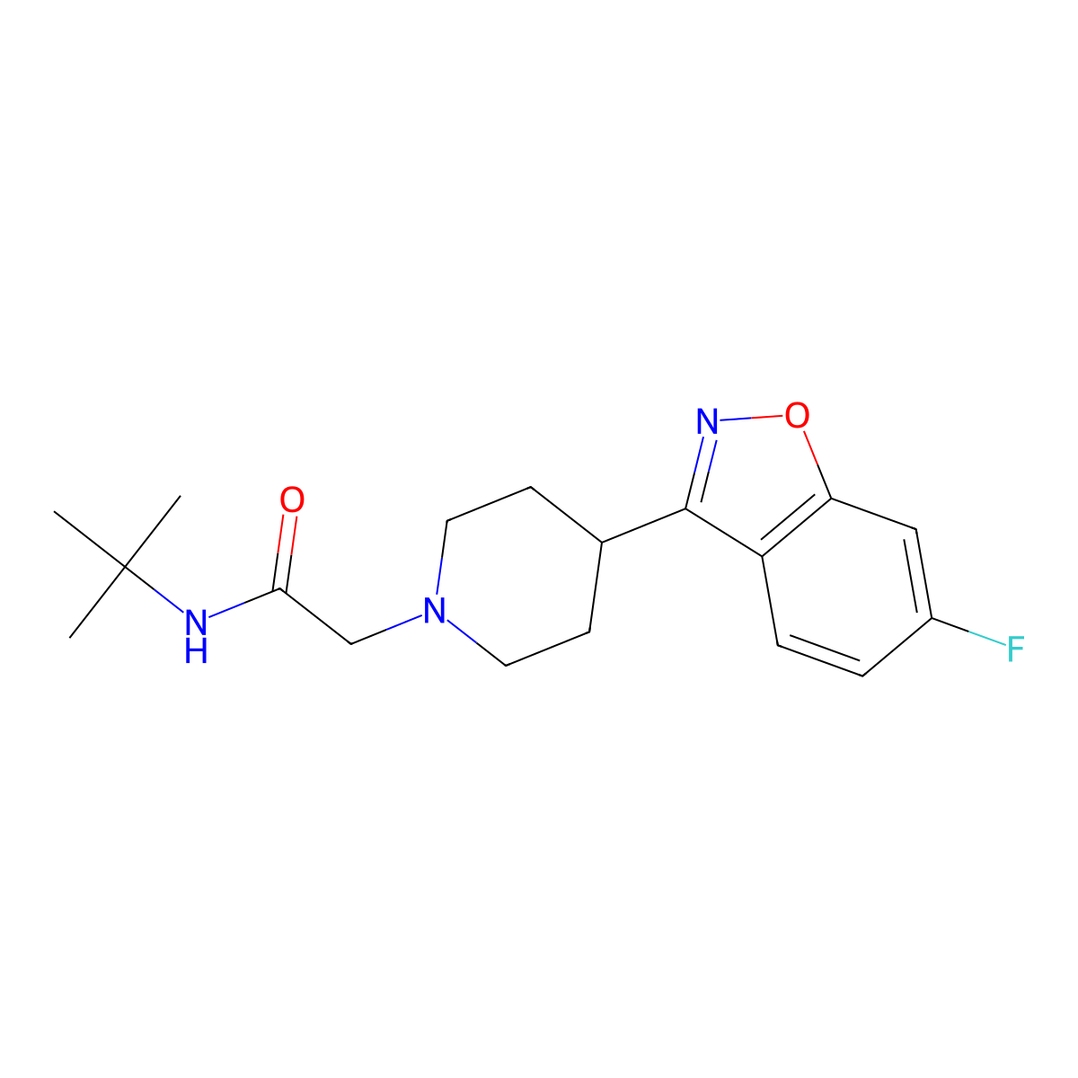 N-tert-butyl-2-[4-(6-fluoro-1,2-benzoxazol-3-yl)piperidin-1-yl]acetamide molecular structure, CAS 2640964-34-5