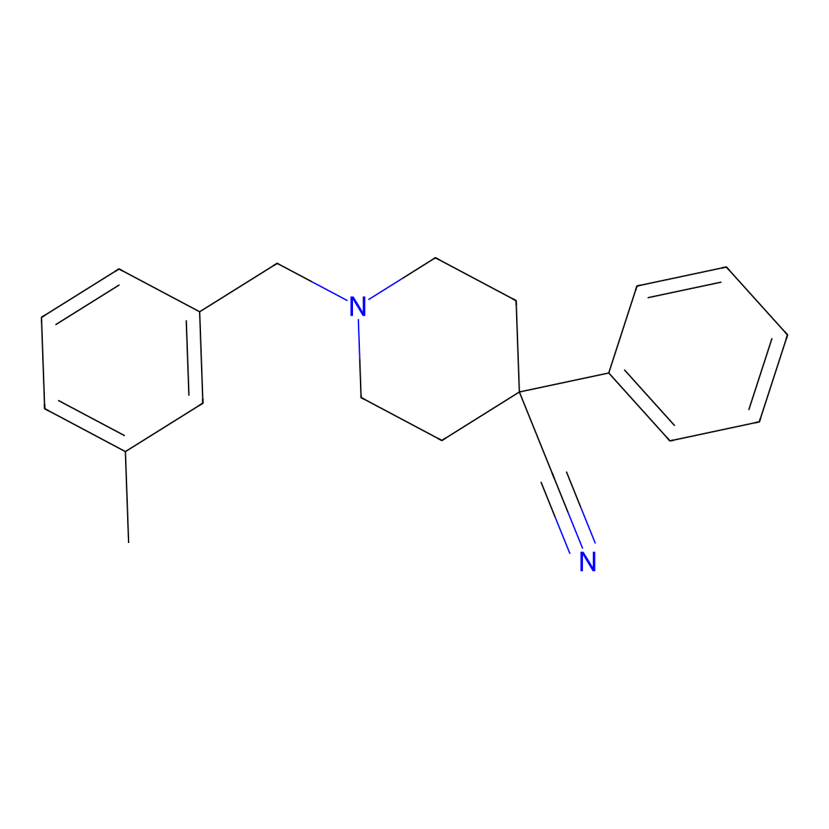 1-[(3-Methylphenyl)methyl]-4-phenylpiperidine-4-carbonitrile molecular structure, CAS 2640964-36-7