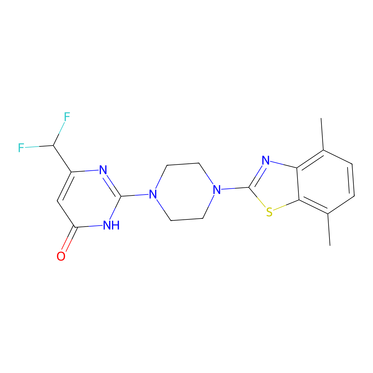 6-(Difluoromethyl)-2-[4-(4,7-dimethyl-1,3-benzothiazol-2-yl)piperazin-1-yl]-3,4-dihydropyrimidin-4-one molecular structure, CAS 2640964-37-8