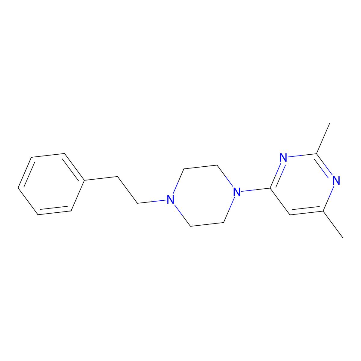 2,4-Dimethyl-6-[4-(2-phenylethyl)piperazin-1-yl]pyrimidine molecular structure, CAS 2640964-38-9