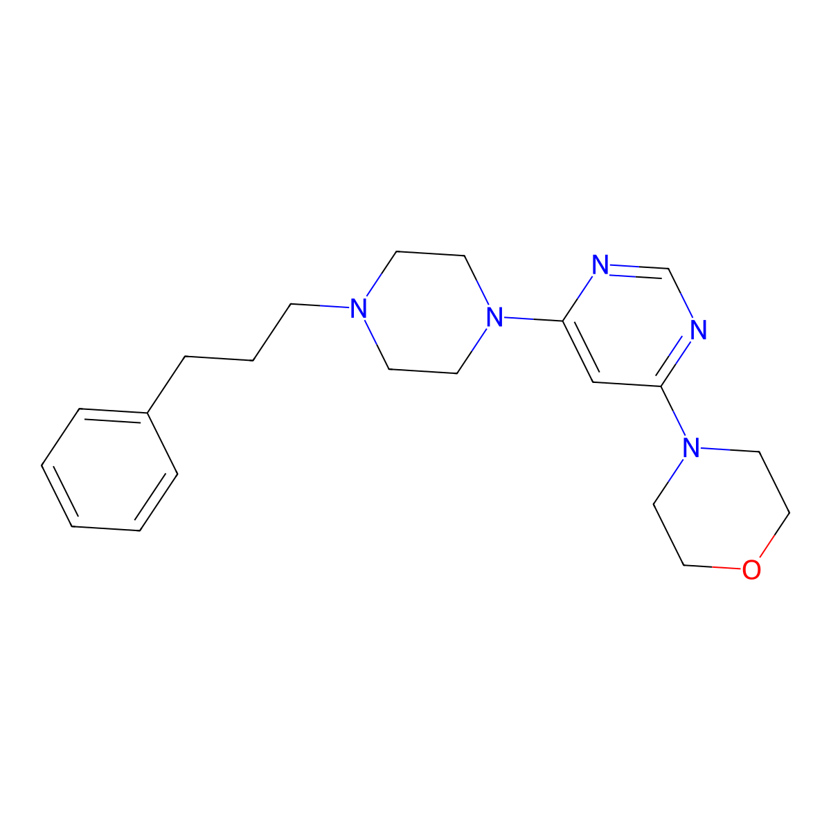 4-{6-[4-(3-Phenylpropyl)piperazin-1-yl]pyrimidin-4-yl}morpholine molecular structure, CAS 2640964-41-4