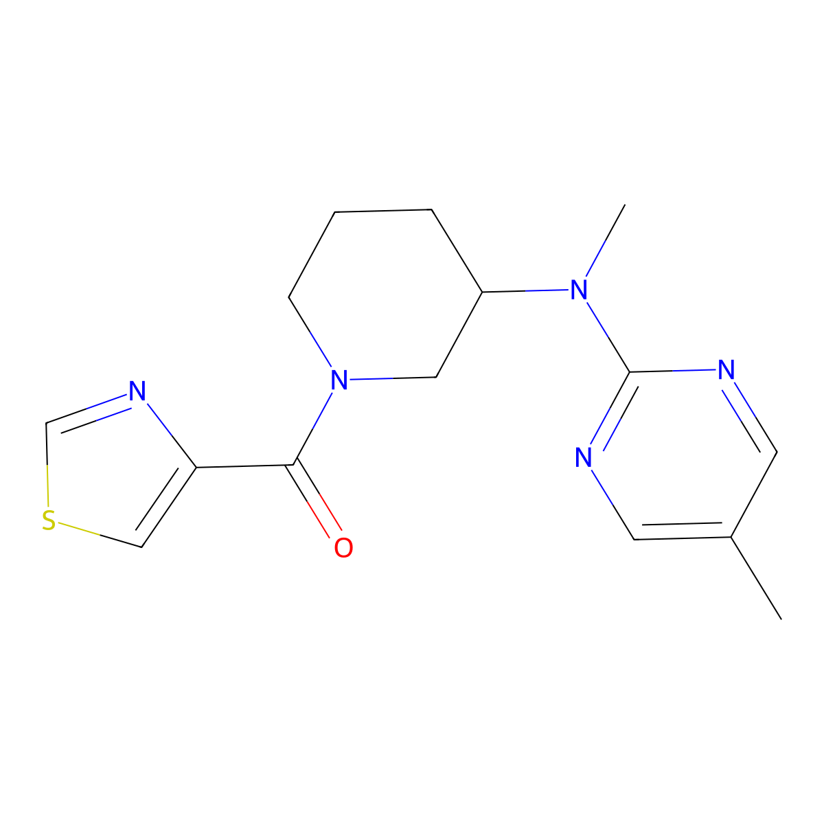 N,5-dimethyl-N-[1-(1,3-thiazole-4-carbonyl)piperidin-3-yl]pyrimidin-2-amine molecular structure, CAS 2640964-50-5