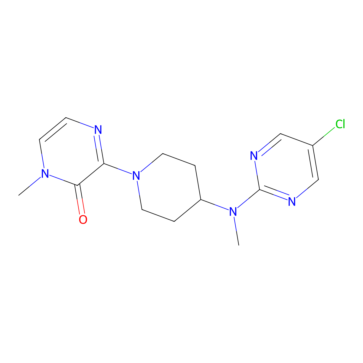 3-{4-[(5-Chloropyrimidin-2-yl)(methyl)amino]piperidin-1-yl}-1-methyl-1,2-dihydropyrazin-2-one molecular structure, CAS 2640964-55-0