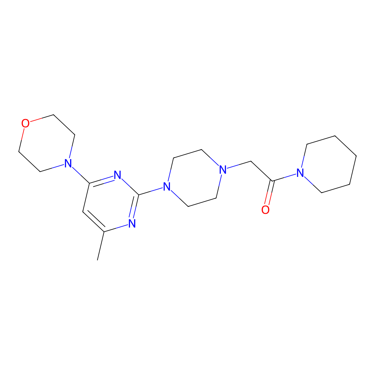 2-{4-[4-Methyl-6-(morpholin-4-yl)pyrimidin-2-yl]piperazin-1-yl}-1-(piperidin-1-yl)ethan-1-one molecular structure, CAS 2640964-61-8
