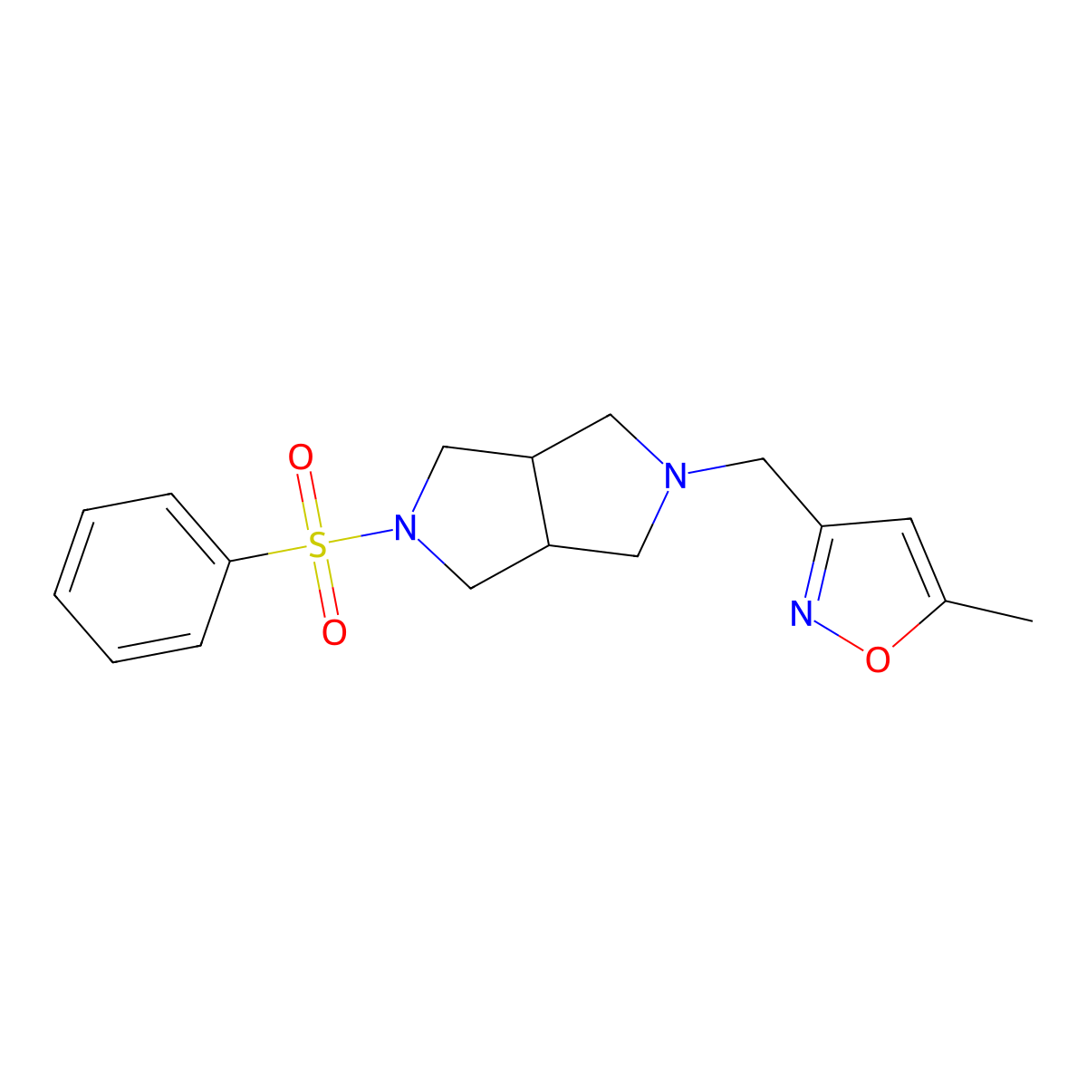 3-{[5-(Benzenesulfonyl)-octahydropyrrolo[3,4-c]pyrrol-2-yl]methyl}-5-methyl-1,2-oxazole molecular structure, CAS 2640964-63-0