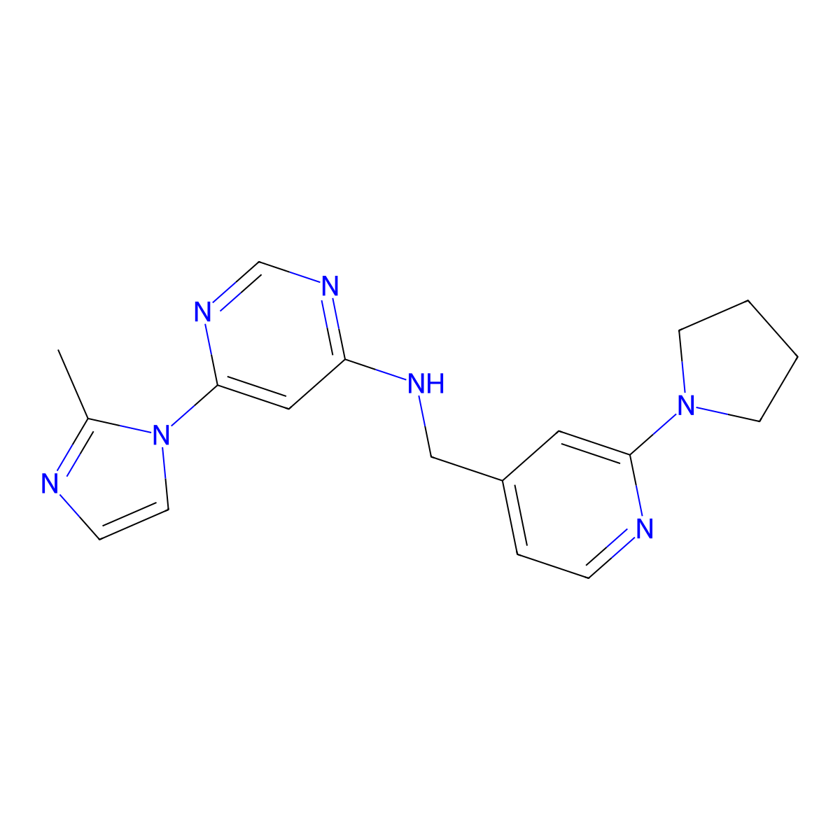 6-(2-methyl-1H-imidazol-1-yl)-N-{[2-(pyrrolidin-1-yl)pyridin-4-yl]methyl}pyrimidin-4-amine molecular structure, CAS 2640964-67-4