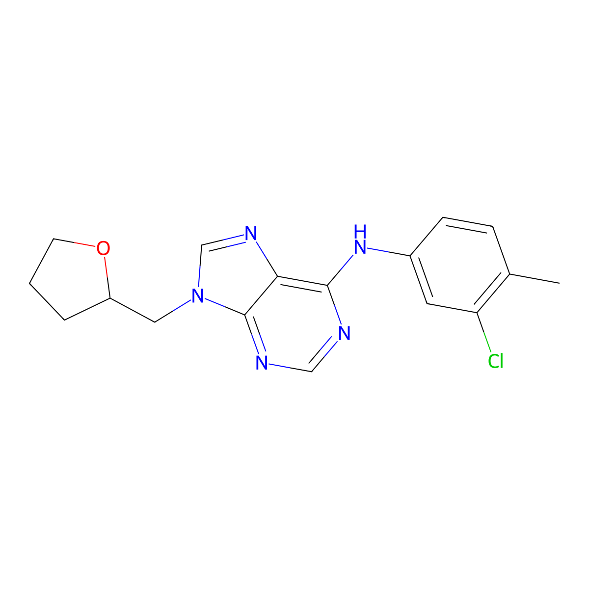 N-(3-chloro-4-methylphenyl)-9-[(oxolan-2-yl)methyl]-9H-purin-6-amine molecular structure, CAS 2640964-70-9