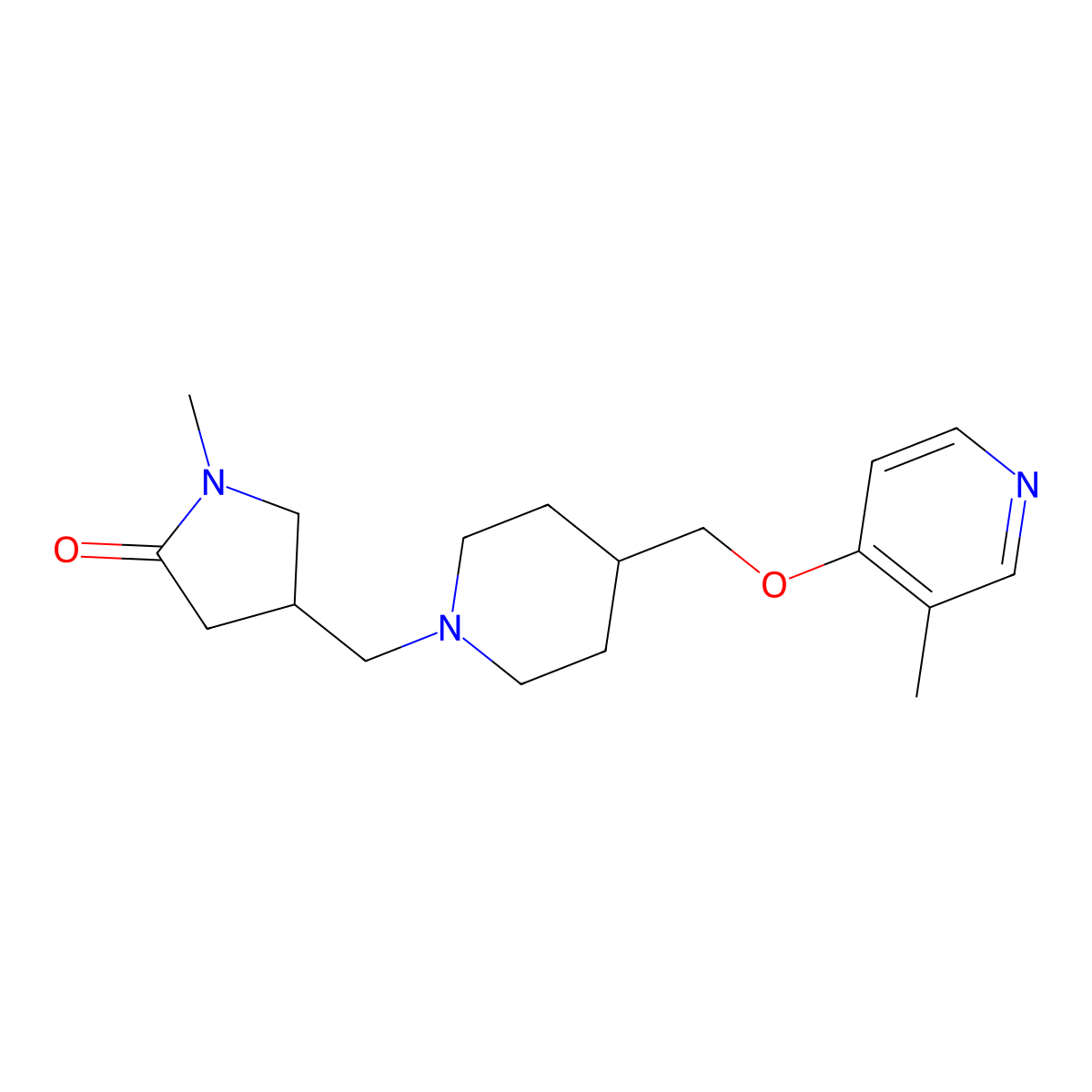 1-Methyl-4-[(4-{[(3-methylpyridin-4-yl)oxy]methyl}piperidin-1-yl)methyl]pyrrolidin-2-one molecular structure, CAS 2640964-71-0