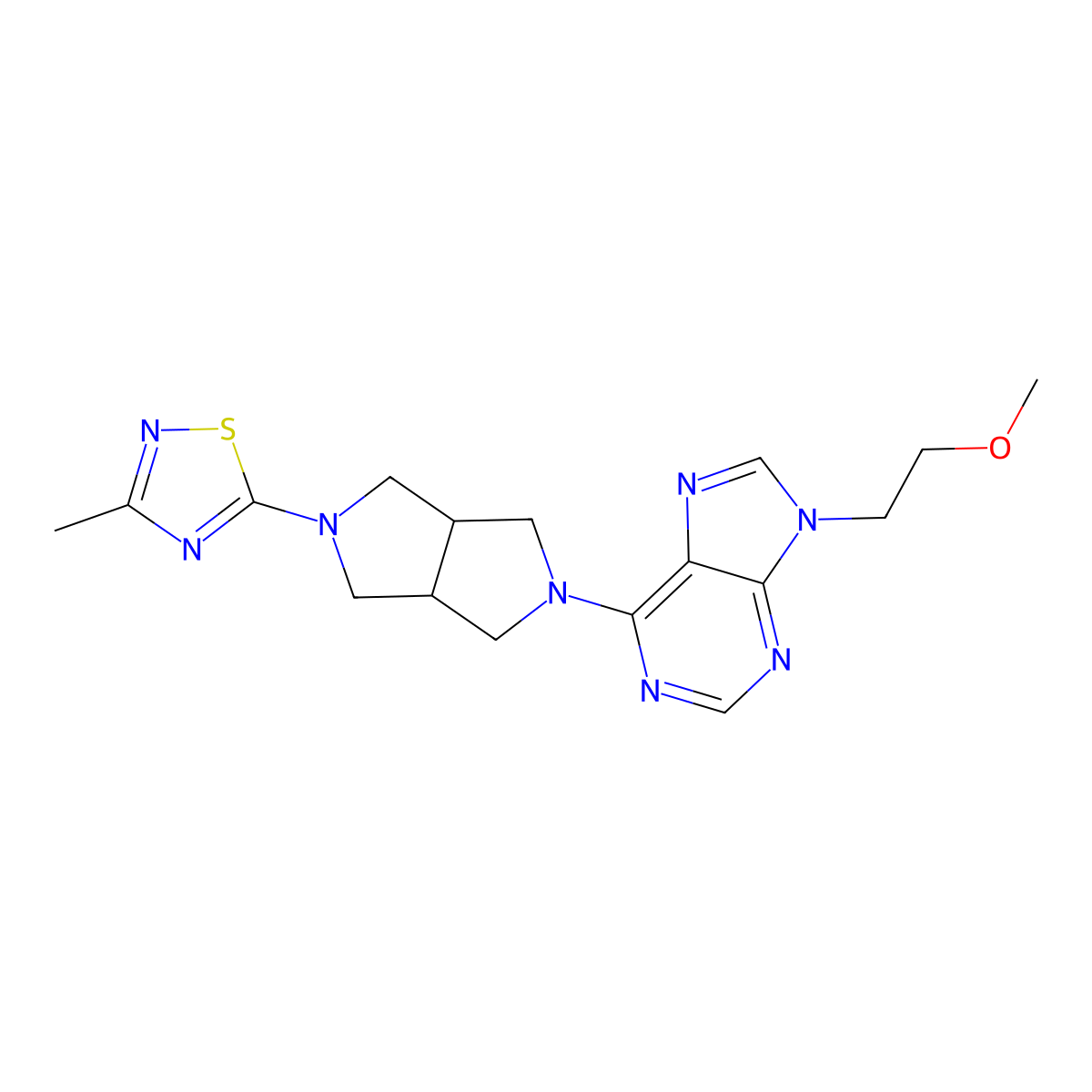 9-(2-methoxyethyl)-6-[5-(3-methyl-1,2,4-thiadiazol-5-yl)-octahydropyrrolo[3,4-c]pyrrol-2-yl]-9H-purine molecular structure, CAS 2640964-79-8