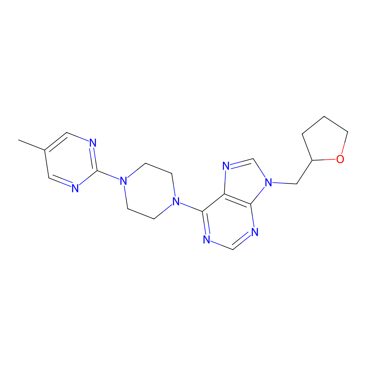6-[4-(5-methylpyrimidin-2-yl)piperazin-1-yl]-9-[(oxolan-2-yl)methyl]-9H-purine molecular structure, CAS 2640964-81-2