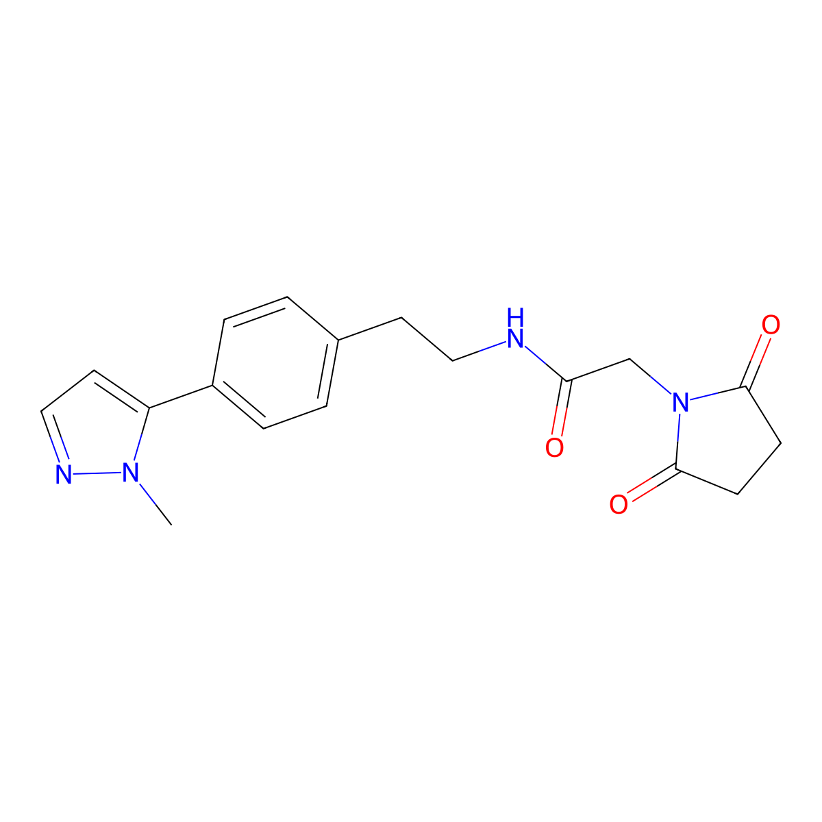 2-(2,5-dioxopyrrolidin-1-yl)-N-{2-[4-(1-methyl-1H-pyrazol-5-yl)phenyl]ethyl}acetamide molecular structure, CAS 2640964-82-3