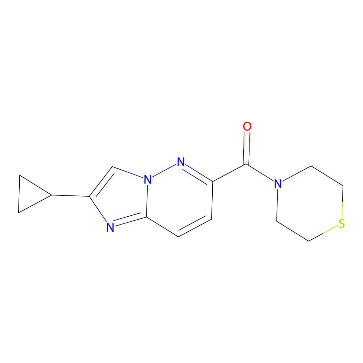 4-{2-Cyclopropylimidazo[1,2-b]pyridazine-6-carbonyl}thiomorpholine molecular structure, CAS 2640964-84-5