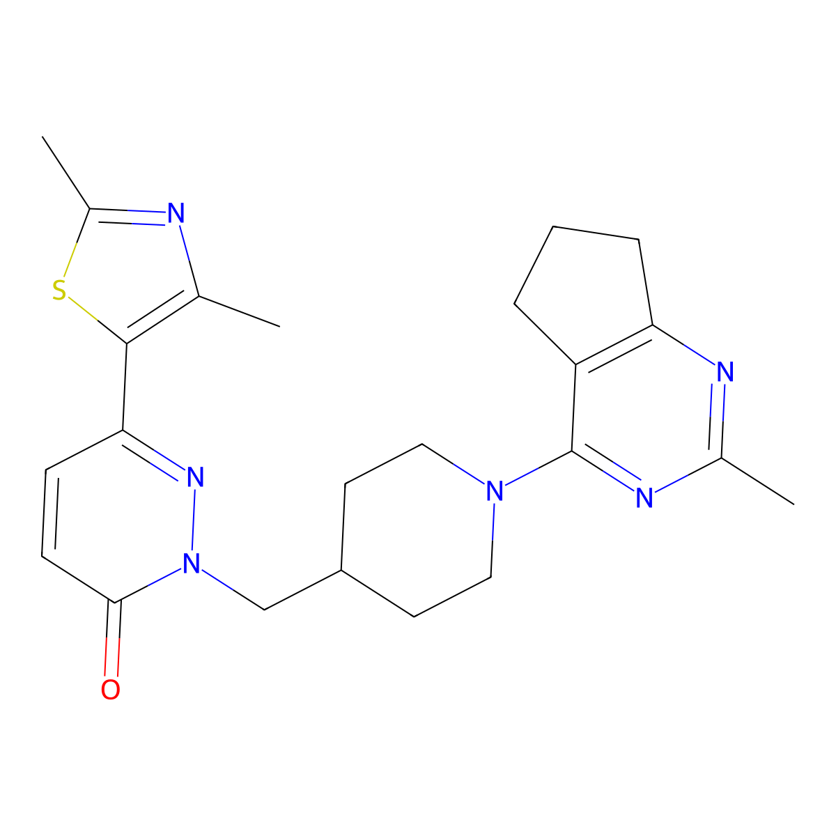 6-(2,4-dimethyl-1,3-thiazol-5-yl)-2-[(1-{2-methyl-5H,6H,7H-cyclopenta[d]pyrimidin-4-yl}piperidin-4-yl)methyl]-2,3-dihydropyridazin-3-one molecular structure, CAS 2640964-86-7