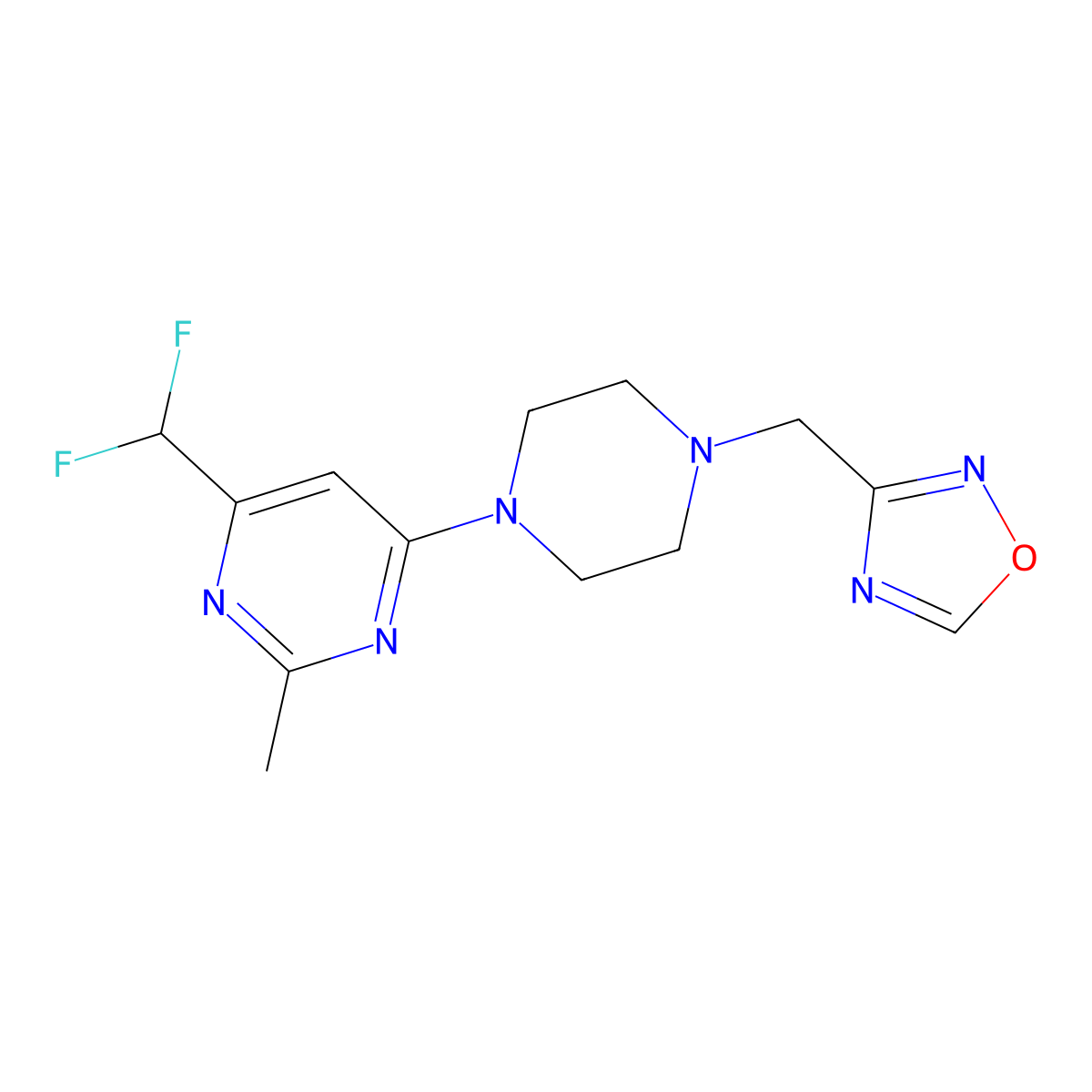 4-(Difluoromethyl)-2-methyl-6-{4-[(1,2,4-oxadiazol-3-yl)methyl]piperazin-1-yl}pyrimidine molecular structure, CAS 2640964-89-0