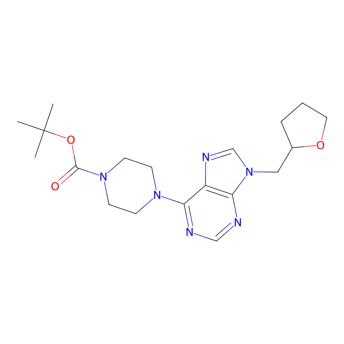 tert-butyl 4-{9-[(oxolan-2-yl)methyl]-9H-purin-6-yl}piperazine-1-carboxylate molecular structure, CAS 2640964-92-5