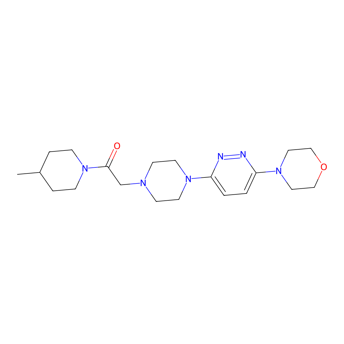 1-(4-Methylpiperidin-1-yl)-2-{4-[6-(morpholin-4-yl)pyridazin-3-yl]piperazin-1-yl}ethan-1-one molecular structure, CAS 2640964-95-8