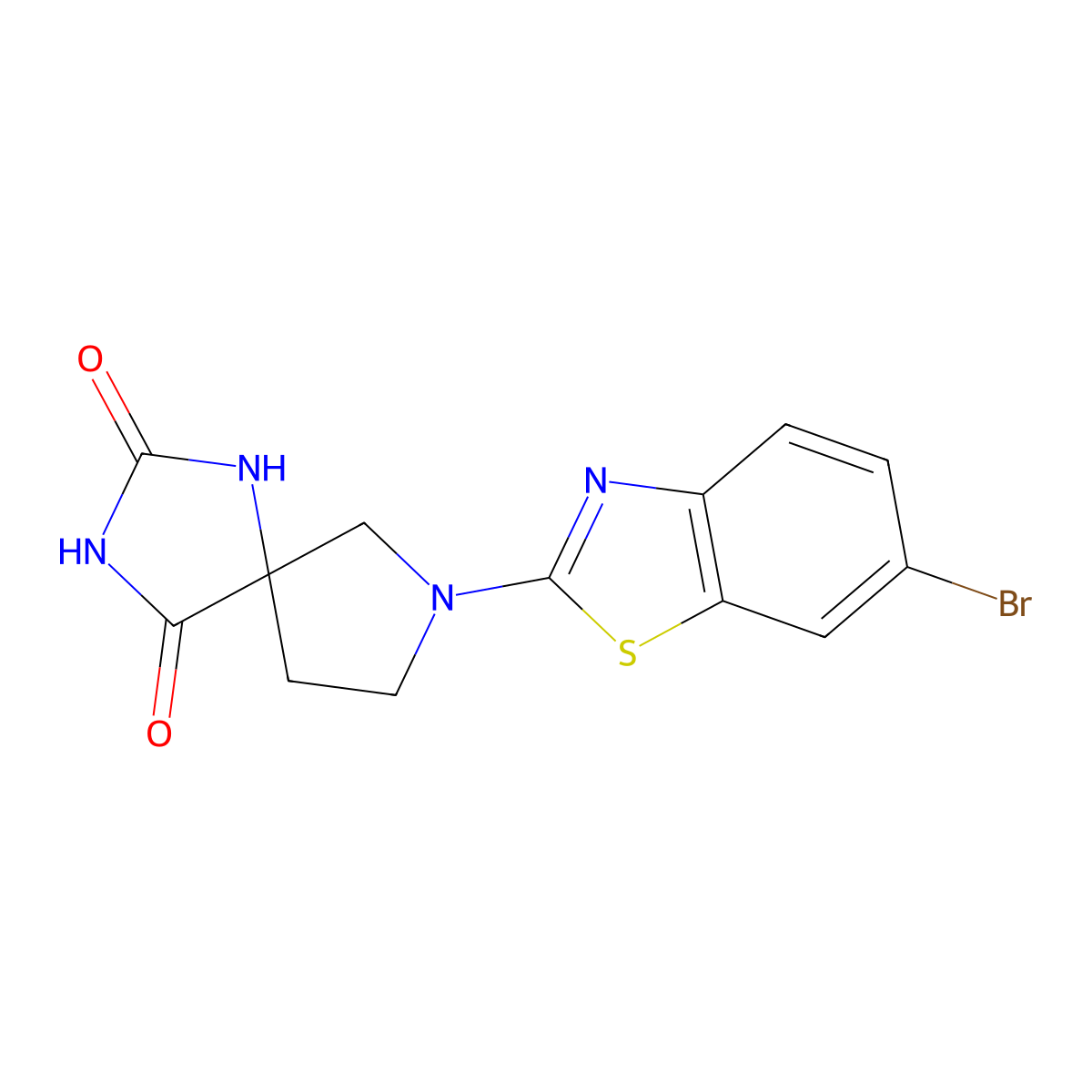 7-(6-Bromo-1,3-benzothiazol-2-yl)-1,3,7-triazaspiro[4.4]nonane-2,4-dione molecular structure, CAS 2640965-00-8