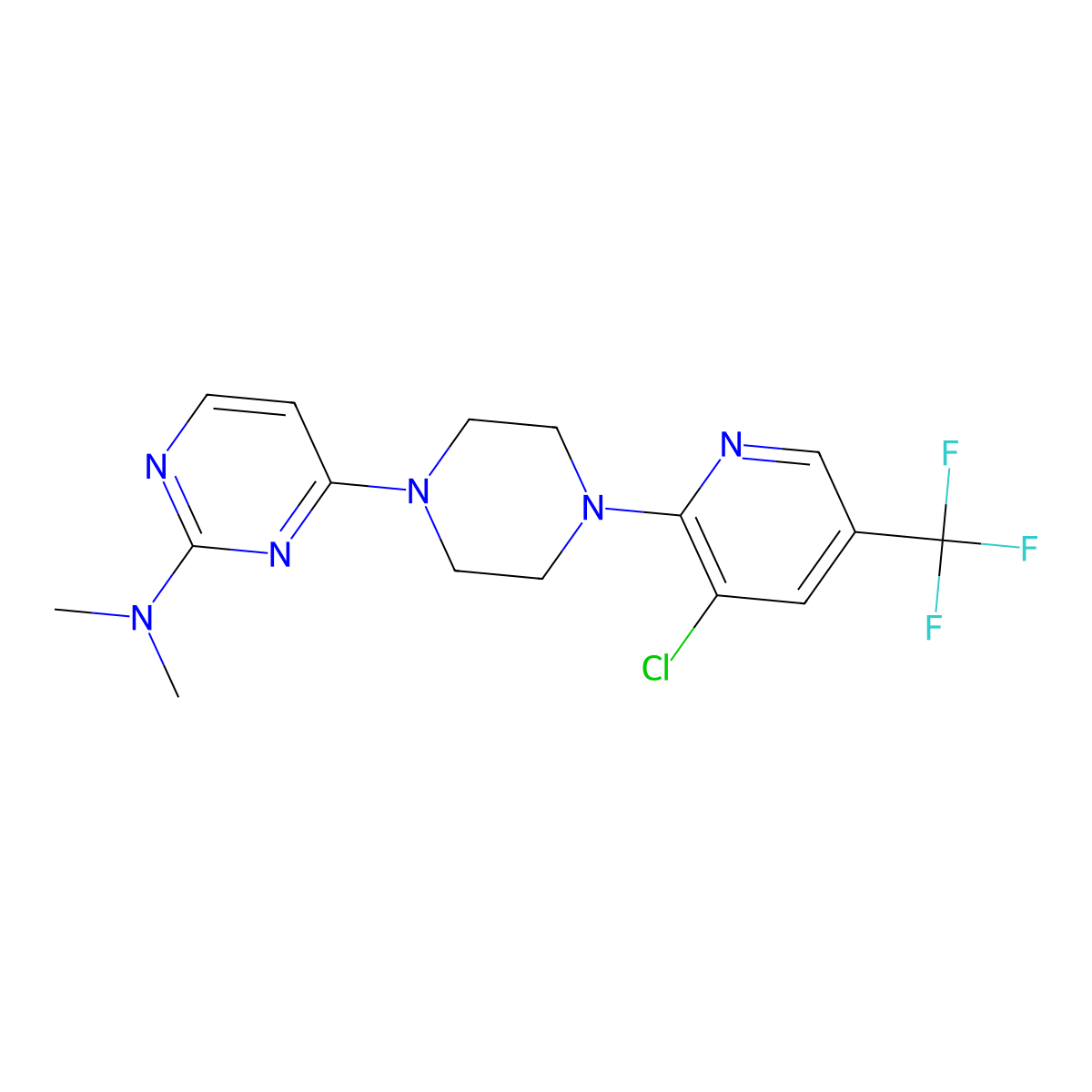 4-{4-[3-chloro-5-(trifluoromethyl)pyridin-2-yl]piperazin-1-yl}-N,N-dimethylpyrimidin-2-amine molecular structure, CAS 2640965-01-9