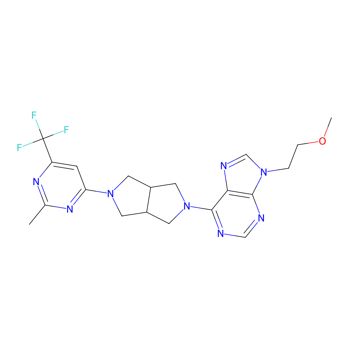 9-(2-methoxyethyl)-6-{5-[2-methyl-6-(trifluoromethyl)pyrimidin-4-yl]-octahydropyrrolo[3,4-c]pyrrol-2-yl}-9H-purine molecular structure, CAS 2640965-03-1