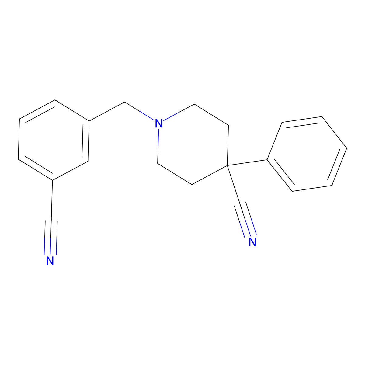 1-[(3-Cyanophenyl)methyl]-4-phenylpiperidine-4-carbonitrile molecular structure, CAS 2640965-05-3