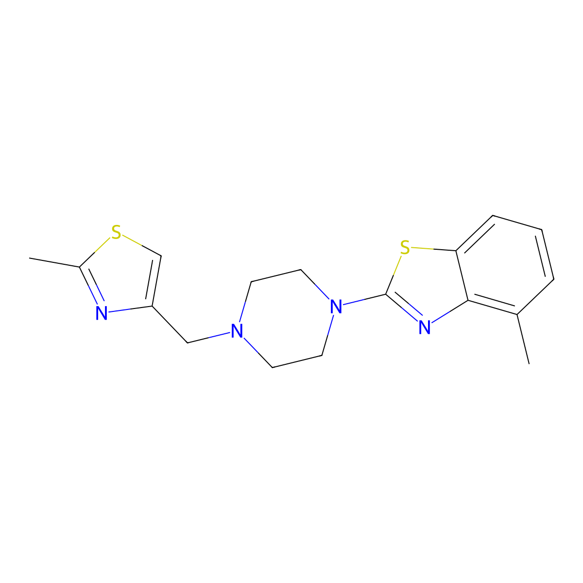 4-Methyl-2-{4-[(2-methyl-1,3-thiazol-4-yl)methyl]piperazin-1-yl}-1,3-benzothiazole molecular structure, CAS 2640965-06-4