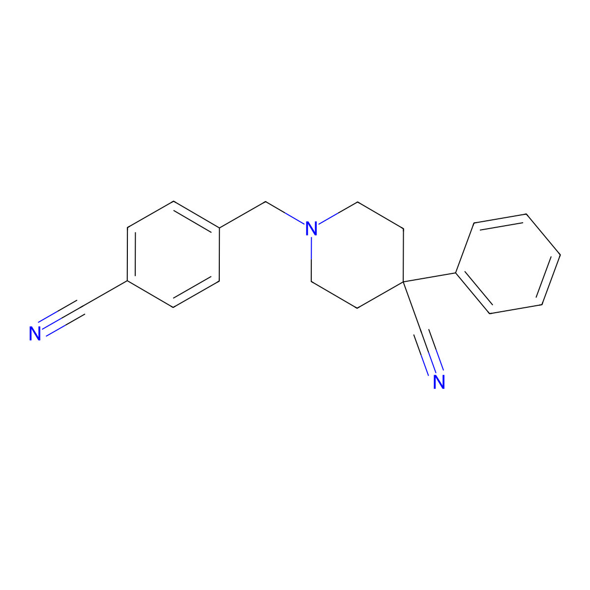 1-[(4-Cyanophenyl)methyl]-4-phenylpiperidine-4-carbonitrile molecular structure, CAS 2640965-09-7