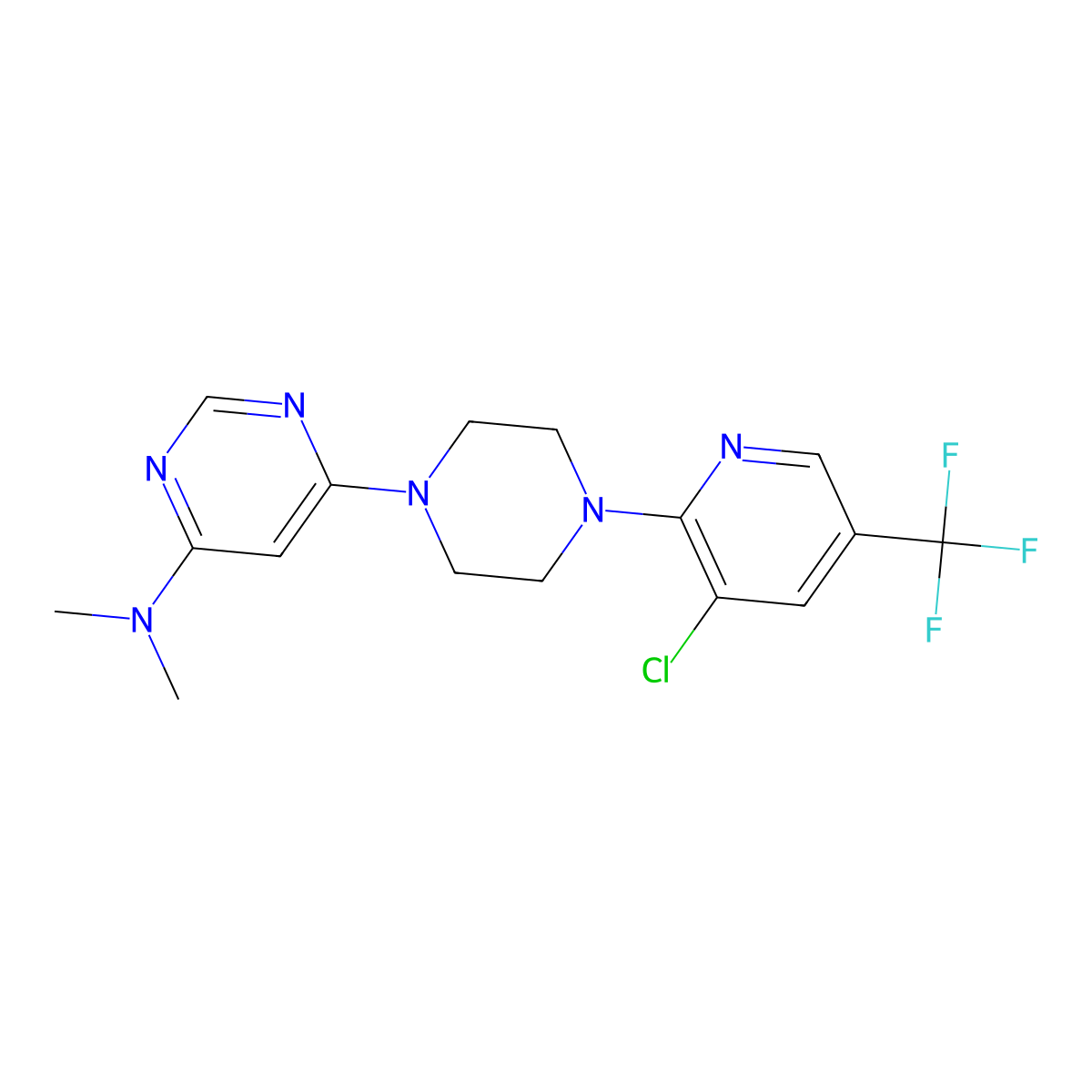 6-{4-[3-chloro-5-(trifluoromethyl)pyridin-2-yl]piperazin-1-yl}-N,N-dimethylpyrimidin-4-amine molecular structure, CAS 2640965-14-4