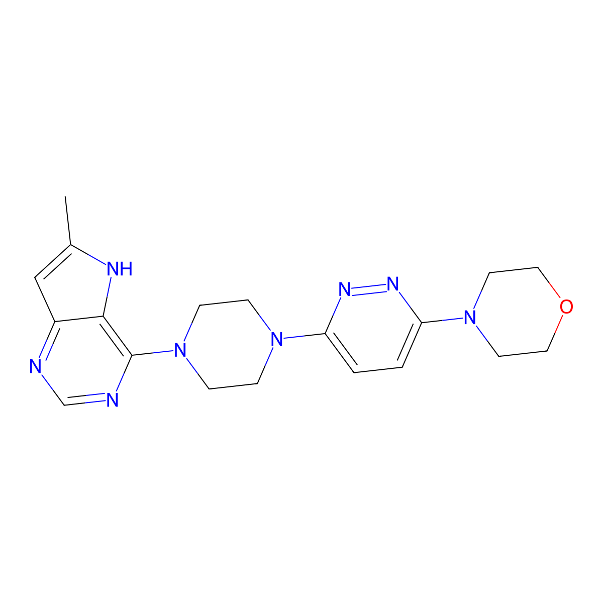 4-[6-(4-{6-methyl-5H-pyrrolo[3,2-d]pyrimidin-4-yl}piperazin-1-yl)pyridazin-3-yl]morpholine molecular structure, CAS 2640965-18-8