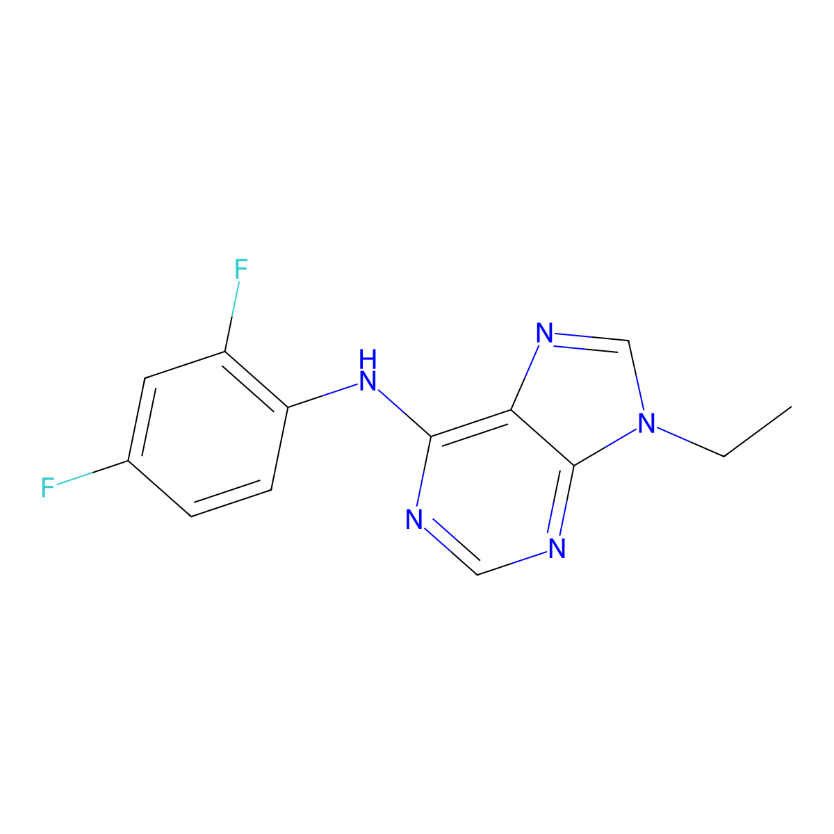 N-(2,4-difluorophenyl)-9-ethyl-9H-purin-6-amine molecular structure, CAS 2640965-19-9