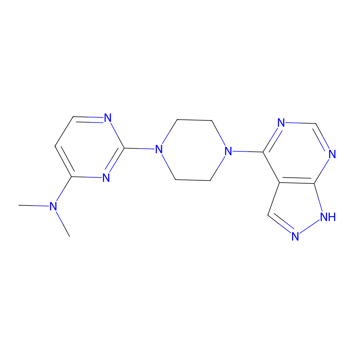 N,N-dimethyl-2-(4-{1H-pyrazolo[3,4-d]pyrimidin-4-yl}piperazin-1-yl)pyrimidin-4-amine molecular structure, CAS 2640965-23-5