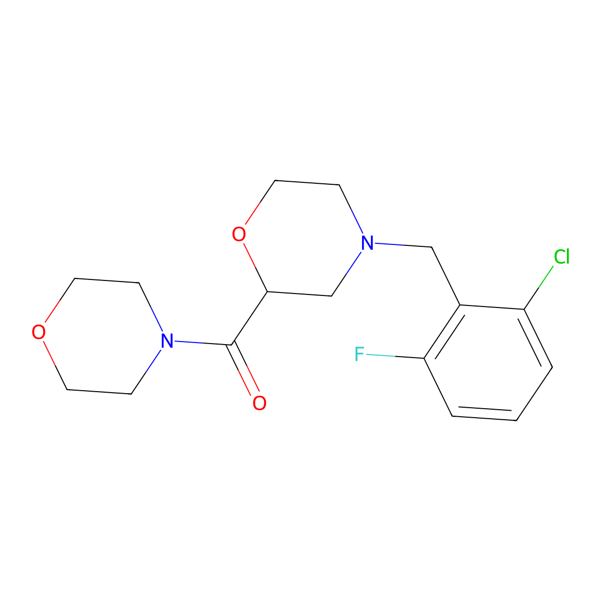 4-[(2-Chloro-6-fluorophenyl)methyl]-2-(morpholine-4-carbonyl)morpholine molecular structure, CAS 2640965-24-6