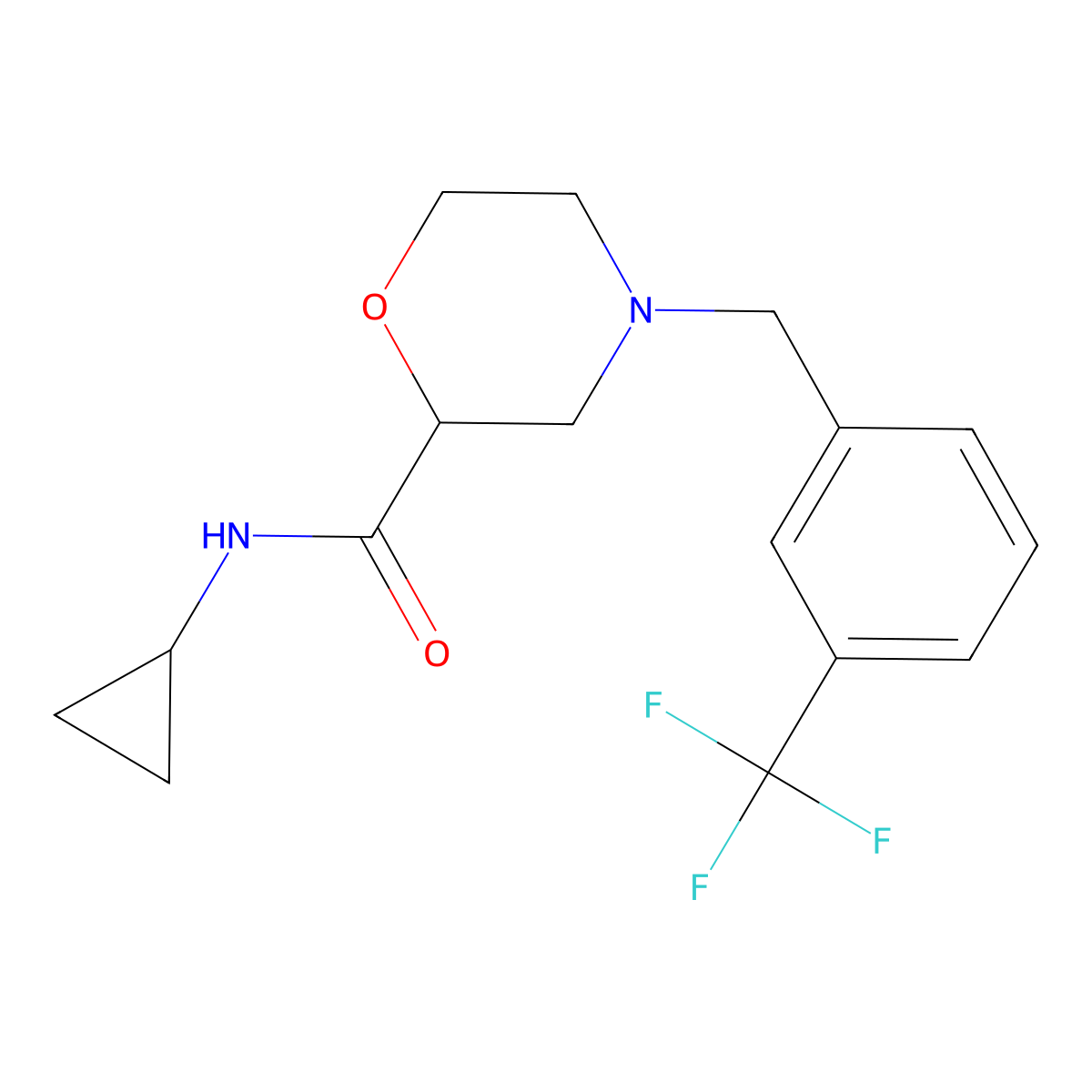 N-cyclopropyl-4-{[3-(trifluoromethyl)phenyl]methyl}morpholine-2-carboxamide molecular structure, CAS 2640965-28-0