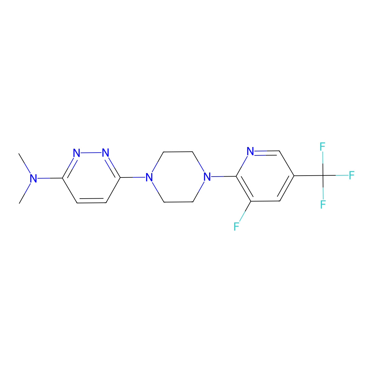 6-{4-[3-fluoro-5-(trifluoromethyl)pyridin-2-yl]piperazin-1-yl}-N,N-dimethylpyridazin-3-amine molecular structure, CAS 2640965-29-1