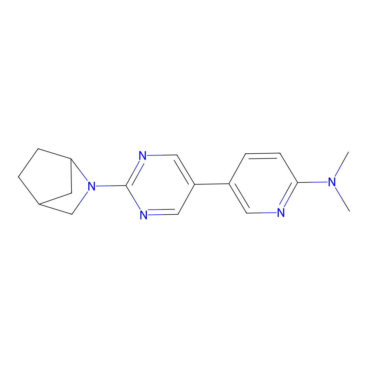 5-(2-{2-azabicyclo[2.2.1]heptan-2-yl}pyrimidin-5-yl)-N,N-dimethylpyridin-2-amine molecular structure, CAS 2640965-33-7