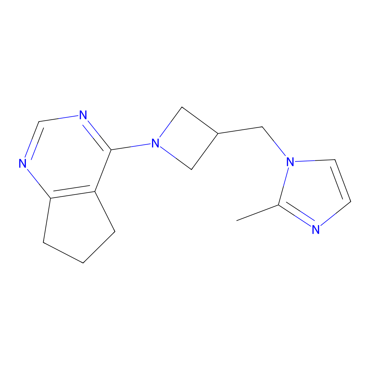 1-[(1-{5H,6H,7H-cyclopenta[d]pyrimidin-4-yl}azetidin-3-yl)methyl]-2-methyl-1H-imidazole molecular structure, CAS 2640965-38-2