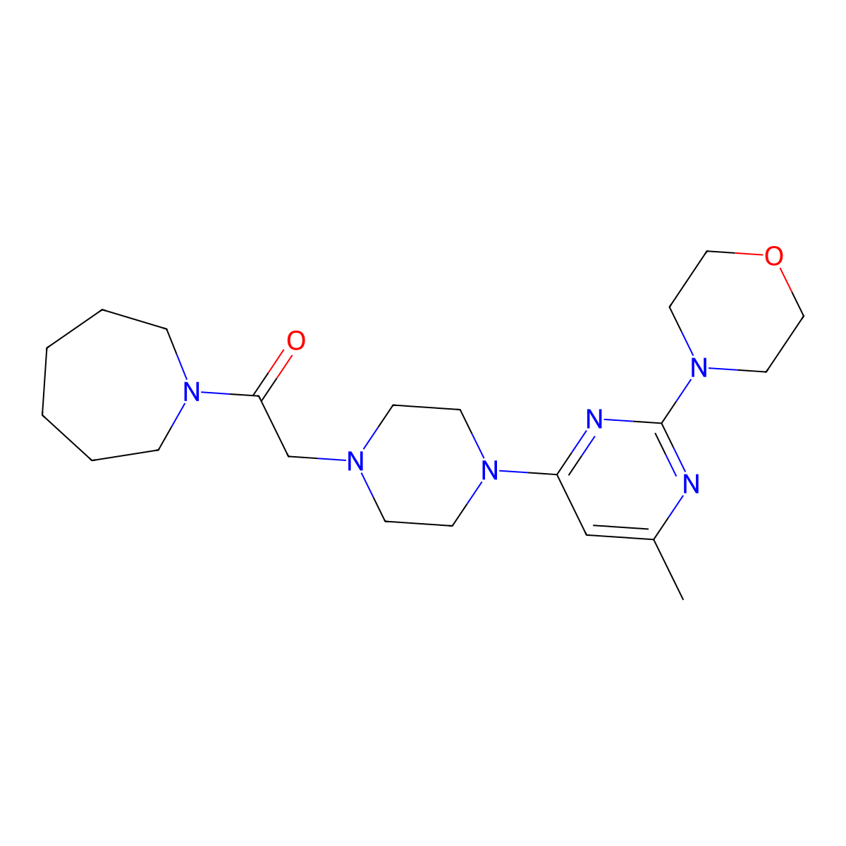 1-(Azepan-1-yl)-2-{4-[6-methyl-2-(morpholin-4-yl)pyrimidin-4-yl]piperazin-1-yl}ethan-1-one molecular structure, CAS 2640965-41-7