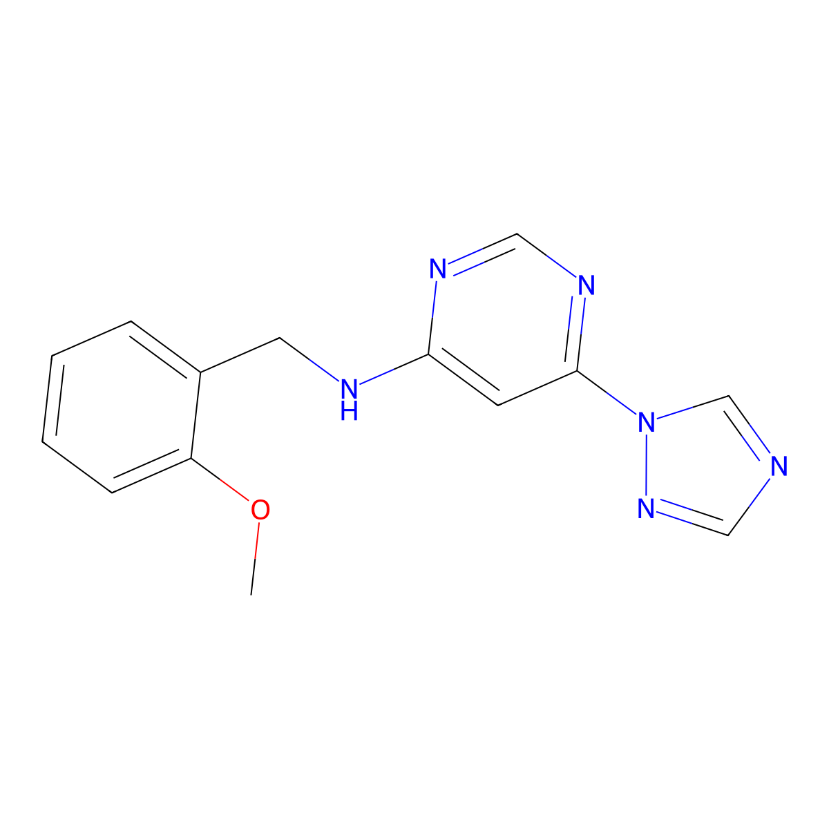 N-[(2-methoxyphenyl)methyl]-6-(1H-1,2,4-triazol-1-yl)pyrimidin-4-amine molecular structure, CAS 2640965-44-0