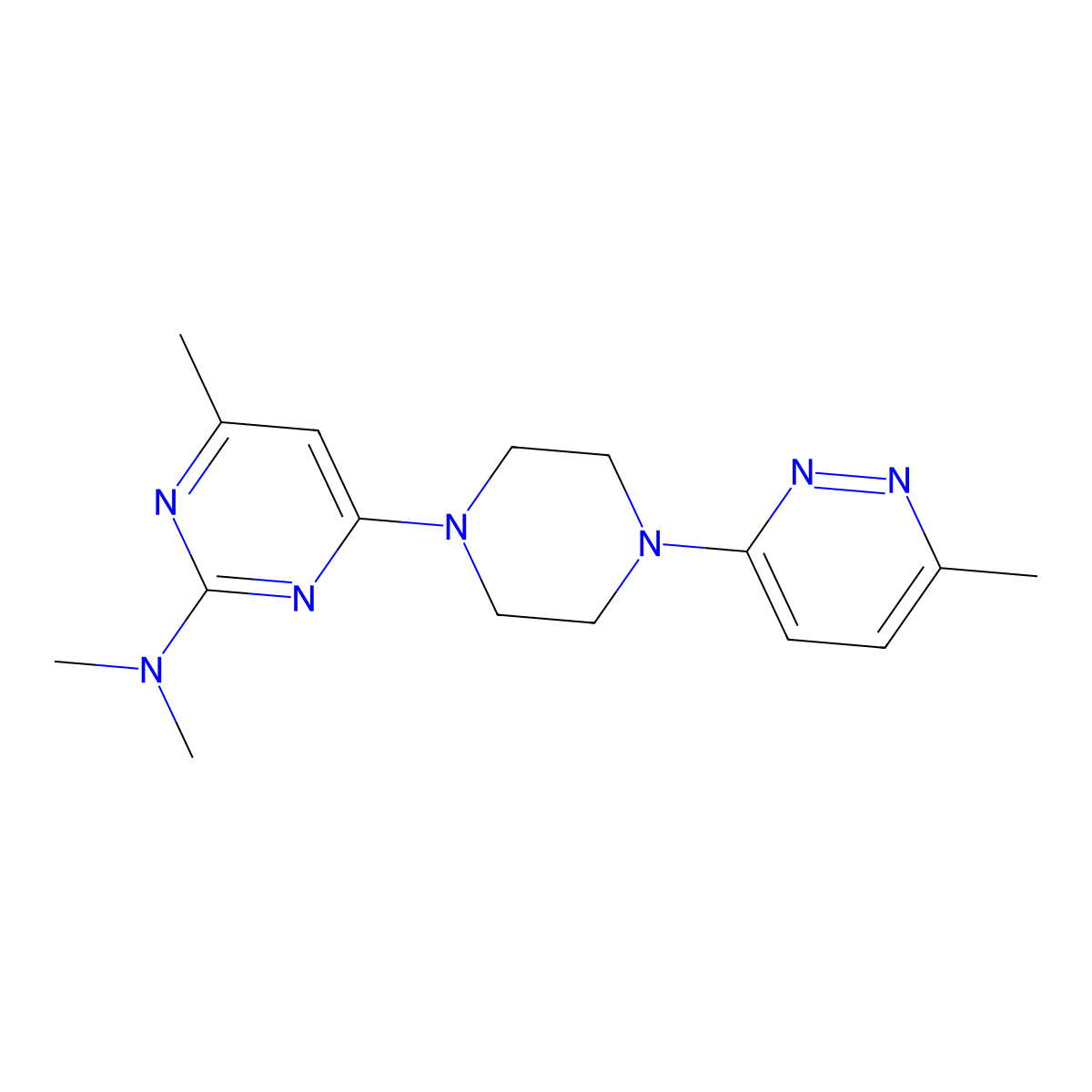 N,N,4-trimethyl-6-[4-(6-methylpyridazin-3-yl)piperazin-1-yl]pyrimidin-2-amine molecular structure, CAS 2640965-46-2