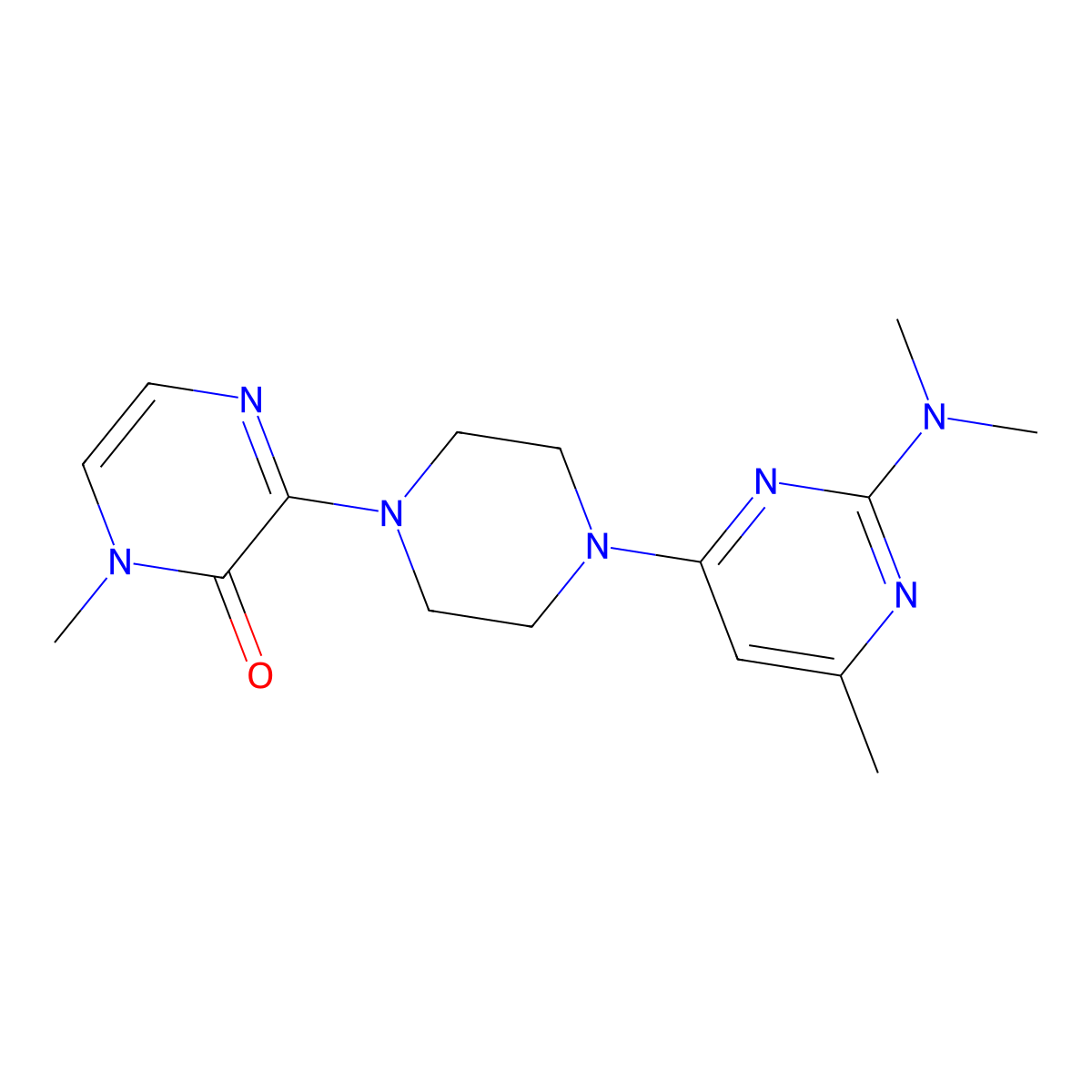3-{4-[2-(Dimethylamino)-6-methylpyrimidin-4-yl]piperazin-1-yl}-1-methyl-1,2-dihydropyrazin-2-one molecular structure, CAS 2640965-52-0