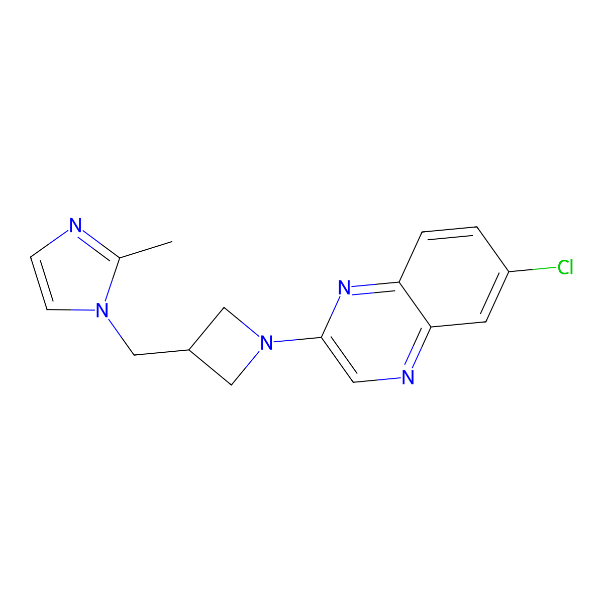 6-chloro-2-{3-[(2-methyl-1H-imidazol-1-yl)methyl]azetidin-1-yl}quinoxaline molecular structure, CAS 2640965-53-1