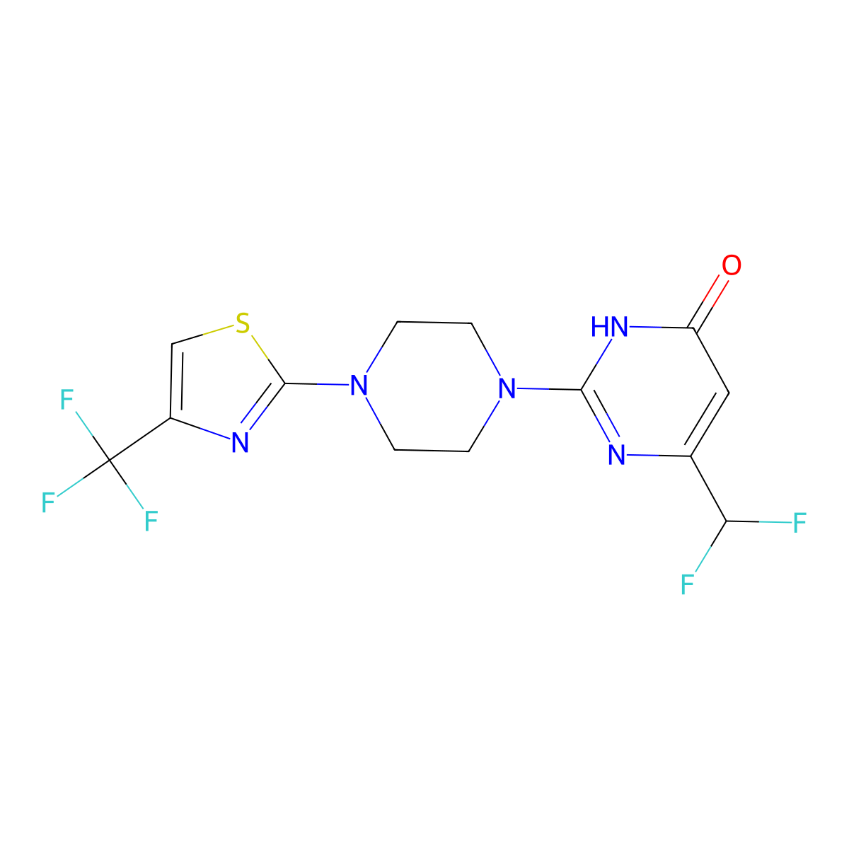 6-(Difluoromethyl)-2-{4-[4-(trifluoromethyl)-1,3-thiazol-2-yl]piperazin-1-yl}-3,4-dihydropyrimidin-4-one molecular structure, CAS 2640965-55-3