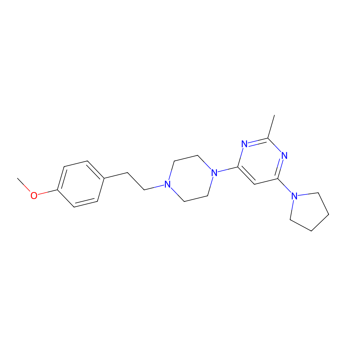 4-{4-[2-(4-Methoxyphenyl)ethyl]piperazin-1-yl}-2-methyl-6-(pyrrolidin-1-yl)pyrimidine molecular structure, CAS 2640965-56-4